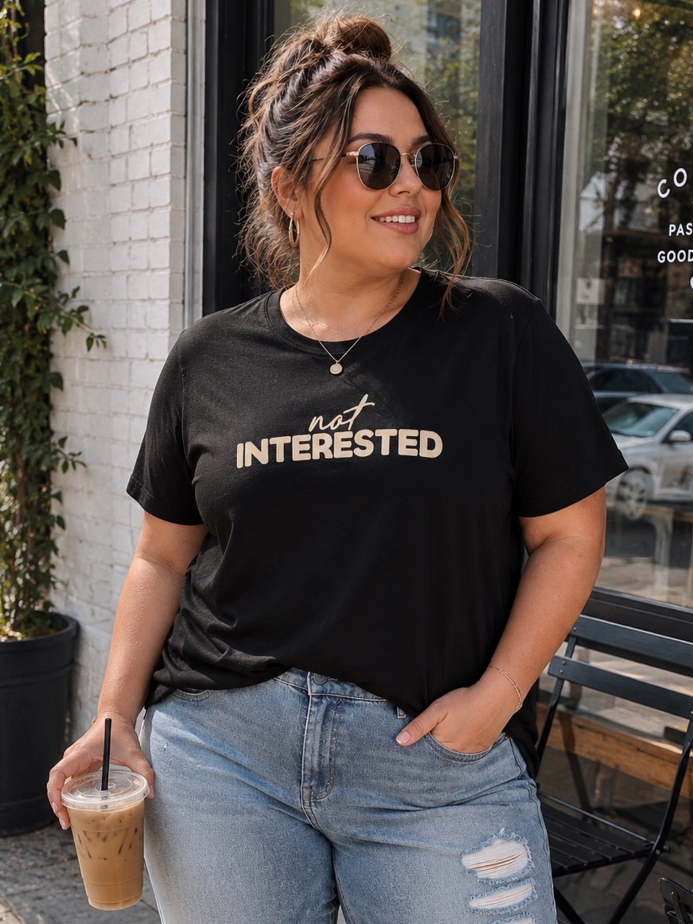 TORRID Not Interested Graphic Tee Sz 3X Plus Black Relaxed Crewneck Cotton NWOT